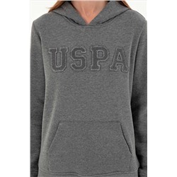 Kadın Antrasit Melanj Basic Kapüşonlu Sweatshirt