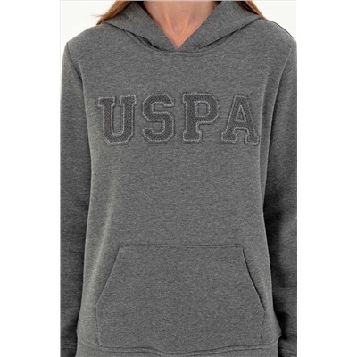 Kadın Antrasit Melanj Basic Kapüşonlu Sweatshirt