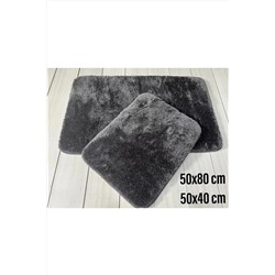 Bünyan Halı 2 Li Banyo Halısı Peluş Post Halı Antrasit 2li antrasit