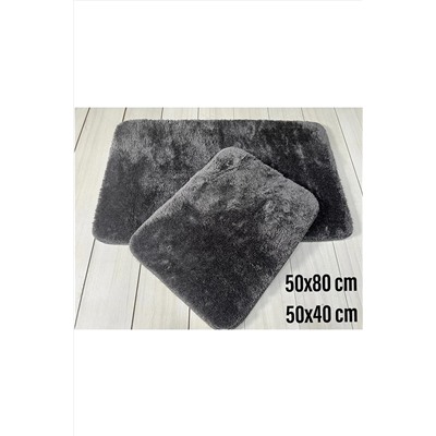 Bünyan Halı 2 Li Banyo Halısı Peluş Post Halı Antrasit 2li antrasit