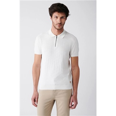 Avva Erkek Beyaz Polo Yaka Serin Tutan Jakarlı Ribanalı Standart Fit Normal Kesim Triko T-shirt A31y5135 A31Y5135