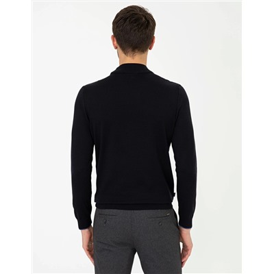 Lacivert Slim Fit Yarım Balıkçı Basic Triko Kazak