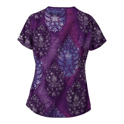 UA Paisley Bliss Eggplant Mock Crossover Scrub Top