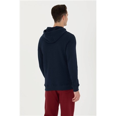 Erkek Lacivert Kapüşonlu Basic Sweatshirt