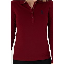 Kadın Bordo Basic Polo Yaka Sweatshirt