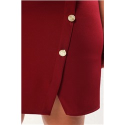 Bordo Vatkalı Mini Kolsuz Dokuma Büyük Beden Elbise TBBSS25AH00202