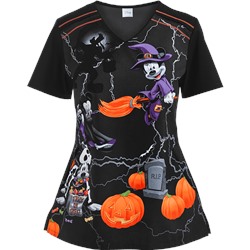Cherokee Tooniforms Scrubs Witching Hour Print Top