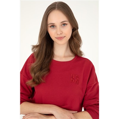 Kadın Kırmızı Basic Bisiklet Yaka Sweatshirt