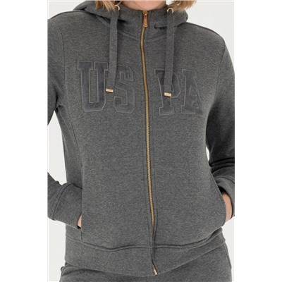 Kadın Antrasit Melanj Kapüşonlu Basic Sweatshirt
