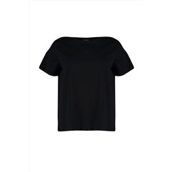 Siyah Regular Fit Basic Bisiklet Yaka %100 Pamuk Örme Büyük Beden T-Shirt TBBSS22TS0733