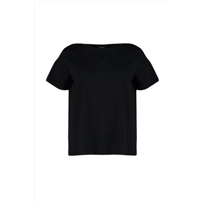 Siyah Regular Fit Basic Bisiklet Yaka %100 Pamuk Örme Büyük Beden T-Shirt TBBSS22TS0733