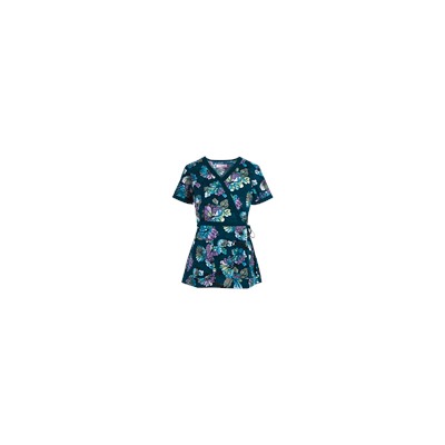 koi Scrubs Rainbow Mums Mock Wrap Print Top