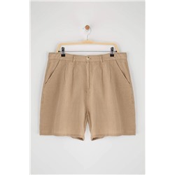 Bej %100 Keten Dokuma Şort & Bermuda TBBSS25AP00038