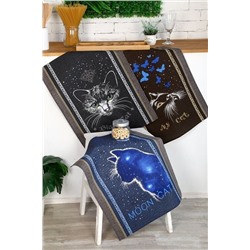 К-т полотенец "Лунный кот" 50*60 см. - 3 шт. рогожка хлопок 100%