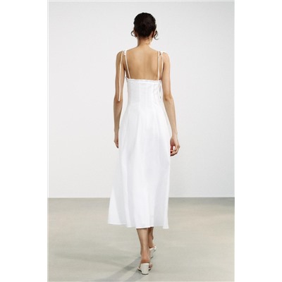 POPLIN RUFFLE MIDI DRESS