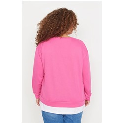 Fuşya Alttan T-Shirt Çıkma Görünümlü İnce Örme Büyük Beden Sweatshirt TBBAW23AO00023