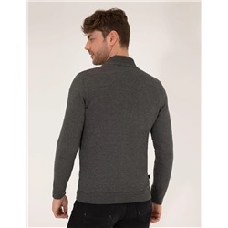 Gri Melanj Slim Fit Triko Hırka