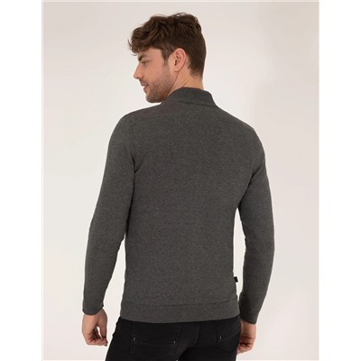 Gri Melanj Slim Fit Triko Hırka