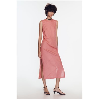 LINEN BLEND MIDI DRESS