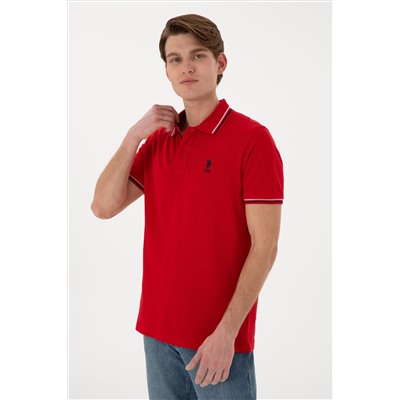 Erkek Regular Fit Polo Yaka Kırmızı Basic Tişört