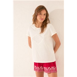 Camiseta manga corta 100% algodón blanco bordado