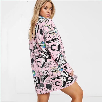 Женская рубашка Plus Size  Весёлый мультяшный принт