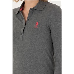 Kadın Antrasit Melanj Basic Polo Yaka Sweatshirt