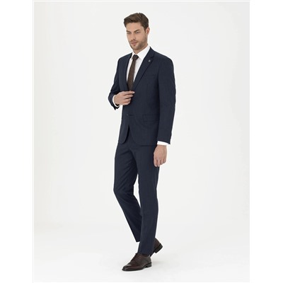 Lacivert Ekstra Slim Fit Çizgili Takım Elbise