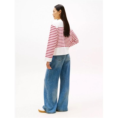 Gold-Button Stripe Long-Sleeve T-Shirt