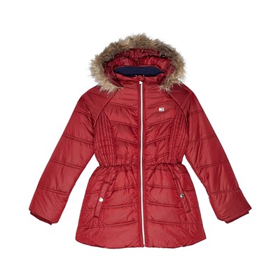 Tommy Hilfiger Kids Chevron Puffer Jacket with Faux Fur Hood (Big Kids)