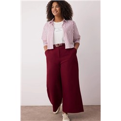 Özel Koleksiyon Bordo Wide Leg Premium Kemerli Büyük Beden Pantolon TBBAW26AR00001