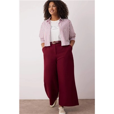Özel Koleksiyon Bordo Wide Leg Premium Kemerli Büyük Beden Pantolon TBBAW26AR00001