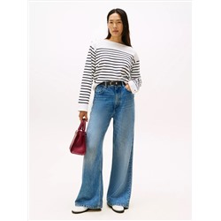 Gold-Button Stripe Long-Sleeve T-Shirt