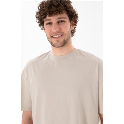 Erkek Long Fit Bisiklet Yaka Taş Basic Tişört