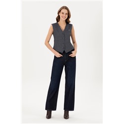 Kadın Koyu Mavi Flare High Waist Fit Jean Pantolon