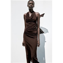 DRAPED TULLE HALTERNECK DRESS