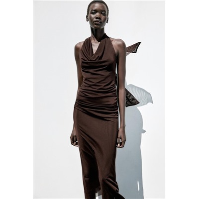 DRAPED TULLE HALTERNECK DRESS