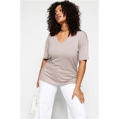 Vizon Yaka Detaylı Örme T-Shirt TBBSS22TS0877