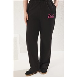 Siyah Regular Fit Slogan Baskılı Kısa Kol Örme Büyük Beden Eşofman Takımı TBBSS25CP00005