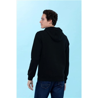 Siyah Kapüşonlu Basic Sweatshirt (Unisex)