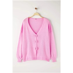 Pembe Çiçek Detaylı Triko Hırka TBBAW26AV00020