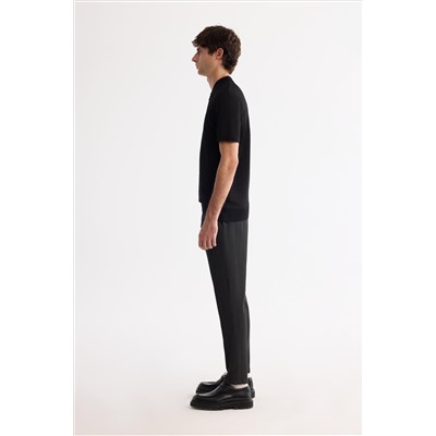 Siyah Polo Yaka Fermuarlı Rayon Triko T-Shirt