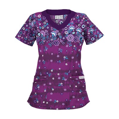 UA Artisan Flower Berry Burst Print Scrub Top