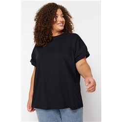 Siyah Bisiklet Yaka Baskılı %100 Pamuk Örme T-Shirt TBBSS23BF00024