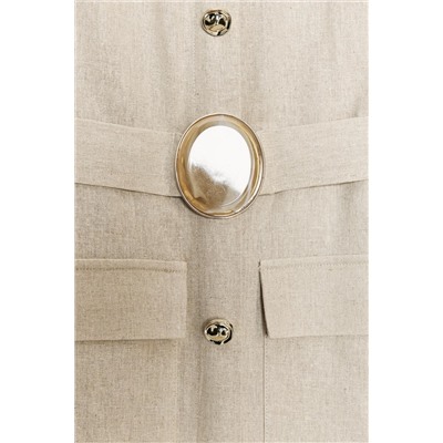 LINEN BLEND BUCKLE MIDI DRESS
