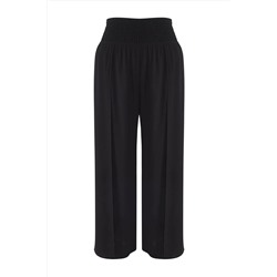 Siyah Düz Beli Gipeli Geniş Paça Plaj Giyim Büyük Beden Pantolon TBBSS25AR00010