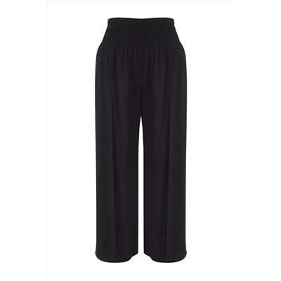 Siyah Düz Beli Gipeli Geniş Paça Plaj Giyim Büyük Beden Pantolon TBBSS25AR00010