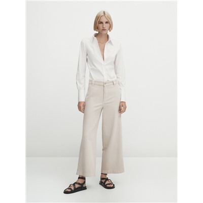 Pantalón ancho cropped mezcla algodón