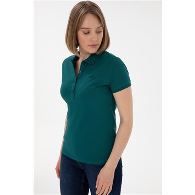 Kadın Koyu Yeşil Basic Polo Yaka Tişört