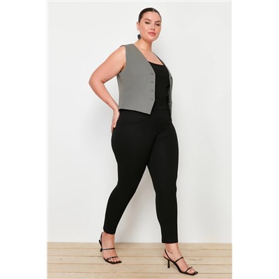 Siyah Beli Lastikli Skinny Örme Büyük Beden Pantolon TBBAW23AR00023